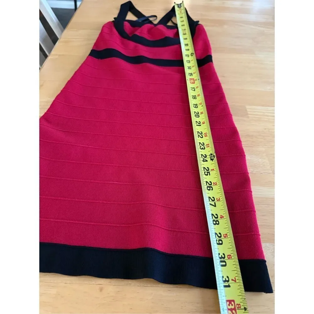 Bebe Red Black Bandage Bodycon Dress Strappy Back Mini XS S Y2K
